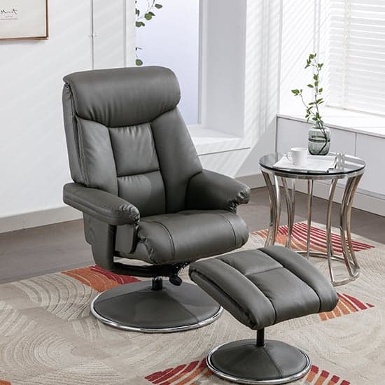 Brixton Plush Fabric Swivel Recliner Chair And Stool In Cinder_2