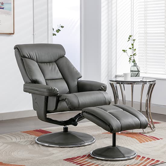 Brixton Plush Fabric Swivel Recliner Chair And Stool In Cinder_3