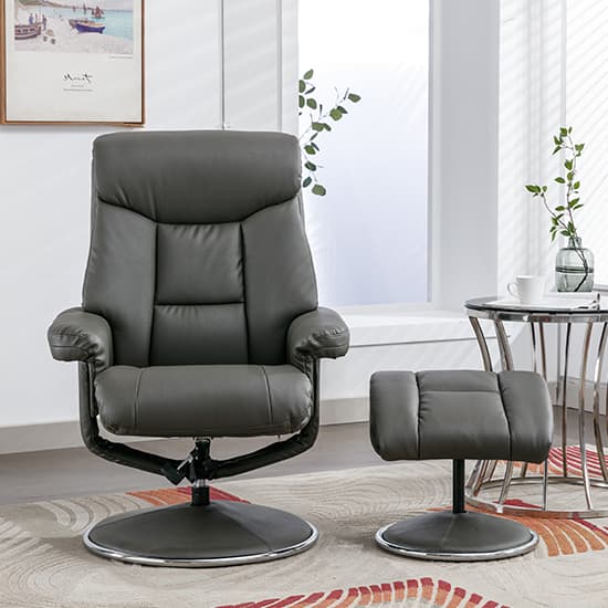 Brixton Plush Fabric Swivel Recliner Chair And Stool In Cinder_5