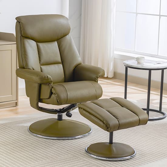 Brixton Plush Swivel Recliner Chair And Stool In Olive Green_3