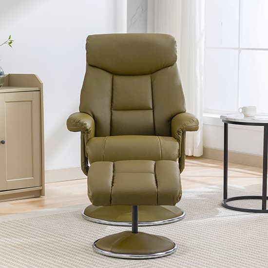 Brixton Plush Swivel Recliner Chair And Stool In Olive Green_4