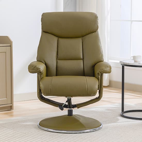 Brixton Plush Swivel Recliner Chair And Stool In Olive Green_6