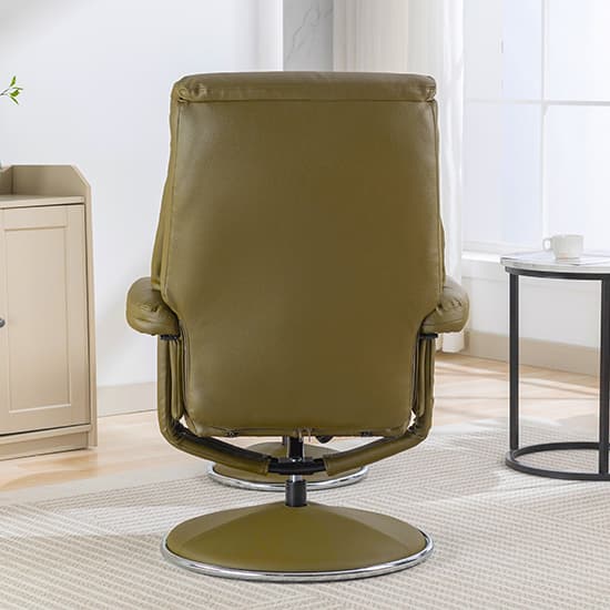 Brixton Plush Swivel Recliner Chair And Stool In Olive Green_7