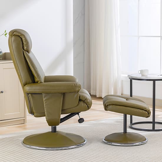 Brixton Plush Swivel Recliner Chair And Stool In Olive Green_8