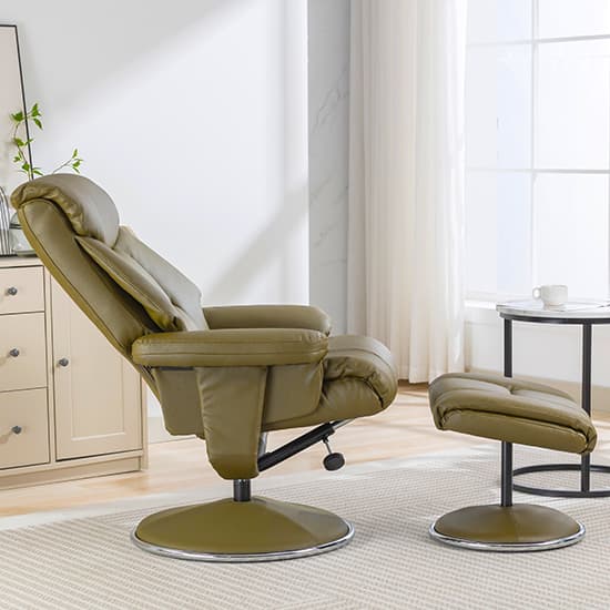 Brixton Plush Swivel Recliner Chair And Stool In Olive Green_9