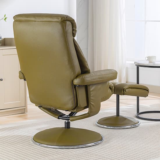 Brixton Plush Swivel Recliner Chair And Stool In Olive Green_10