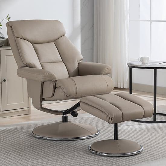 Brixton Plush Fabric Swivel Recliner Chair And Stool In Pebble_2
