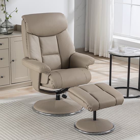 Brixton Plush Fabric Swivel Recliner Chair And Stool In Pebble_3