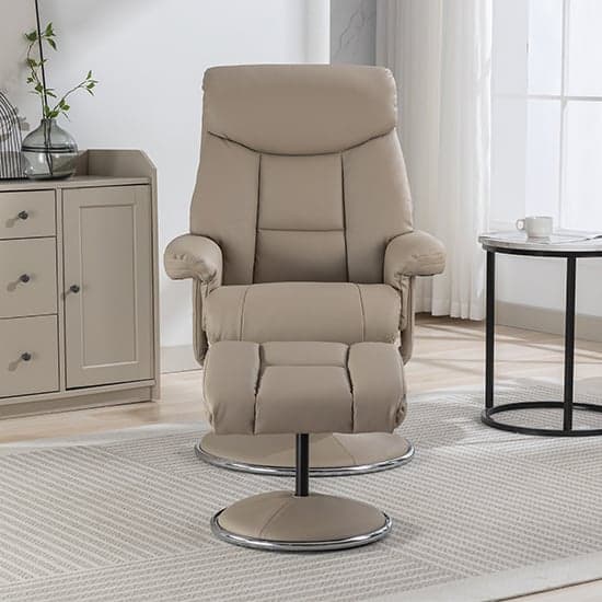 Brixton Plush Fabric Swivel Recliner Chair And Stool In Pebble_4
