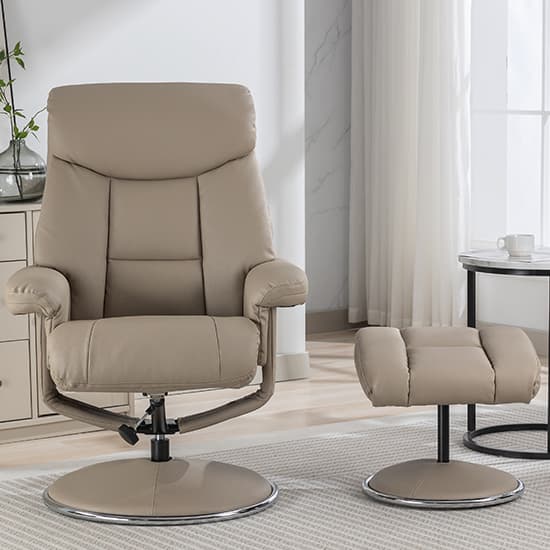 Brixton Plush Fabric Swivel Recliner Chair And Stool In Pebble_5