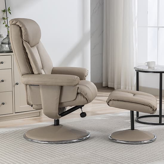 Brixton Plush Fabric Swivel Recliner Chair And Stool In Pebble_9