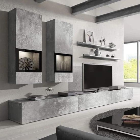 Bronx Entertainment Unit In Concrete Grey With LED Lighting_1