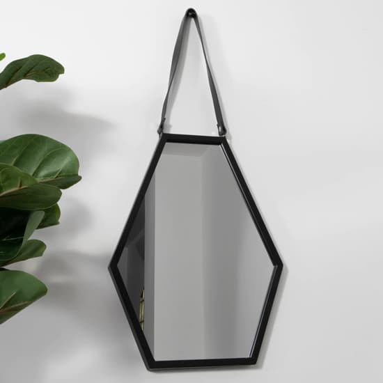 Bronx Hexagon Wall Mirror With Leather Strap In Black Frame_1
