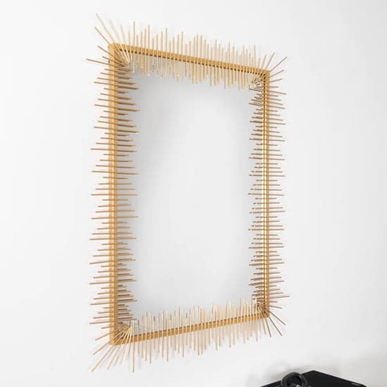 Bronx Rectangular Abstract Wall Mirror With Gold Metal Frame_1