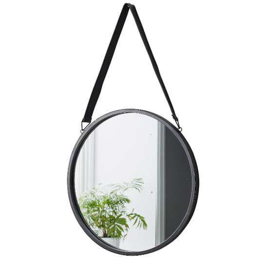 Bronx Round Wall Mirror With Leather Strap In Black Frame_2