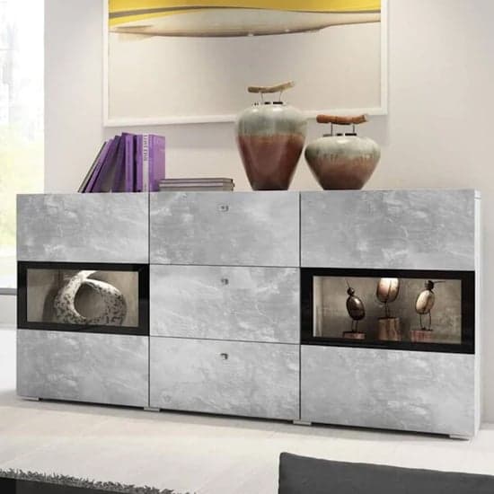 Bronx Sideboard 2 Doors 3 Drawer In Concrete Grey With LED_1