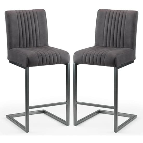 Barras Charcoal Grey Faux Leather Bar Stools In Pair_1