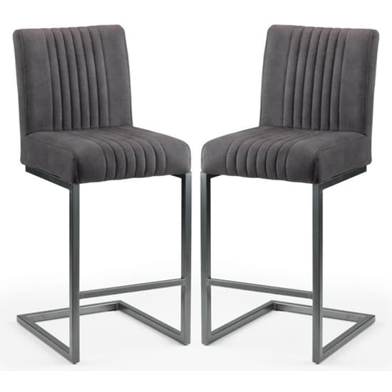 Barras Charcoal Grey Faux Leather Bar Stools In Pair Furniture in Fashion