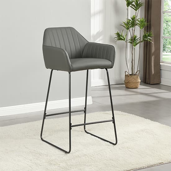 Brooks Faux Leather Bar Chair In Grey With Anthracite Legs_1