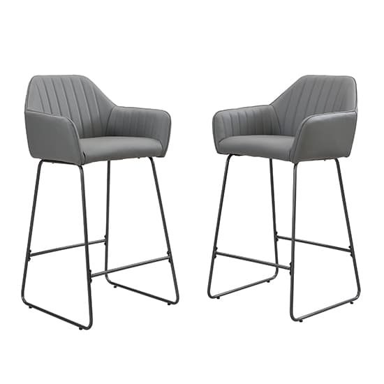 Brooks Grey Faux Leather Bar Chairs With Anthracite Legs In Pair_3