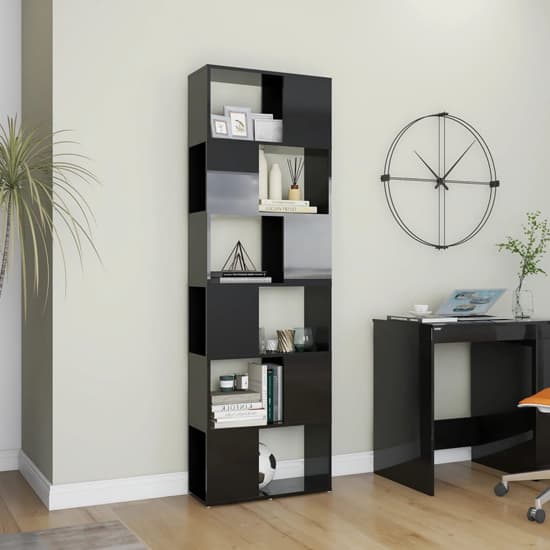 Brooks High Gloss Bookcase With 6 Compartments In Black_2
