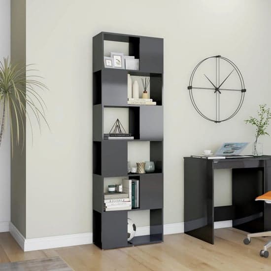 Brooks High Gloss Bookcase With 6 Compartments In Grey_3