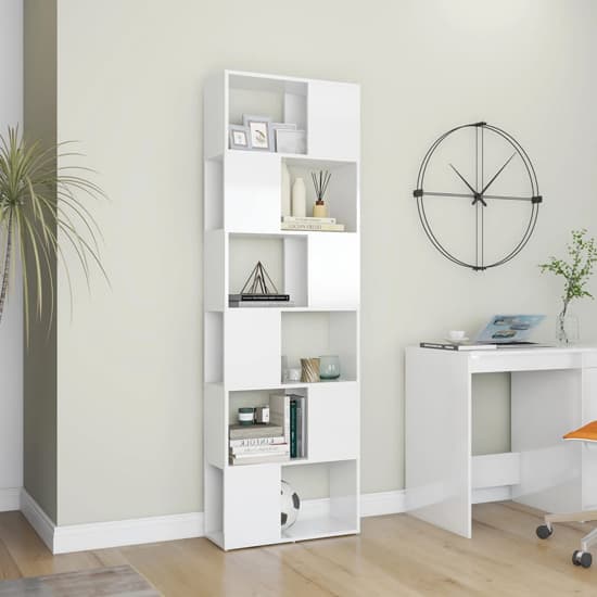 Brooks High Gloss Bookcase With 6 Compartments In White Furniture in
