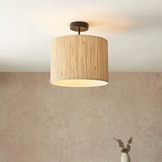 Brooks Semi Flush Seagrass Drum Shade Ceiling Light In Natural_2