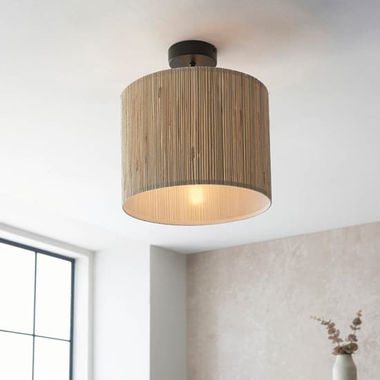 Brooks Semi Flush Seagrass Drum Shade Ceiling Light In Natural_3