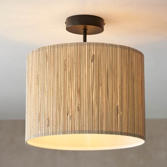 Brooks Semi Flush Seagrass Drum Shade Ceiling Light In Natural_1