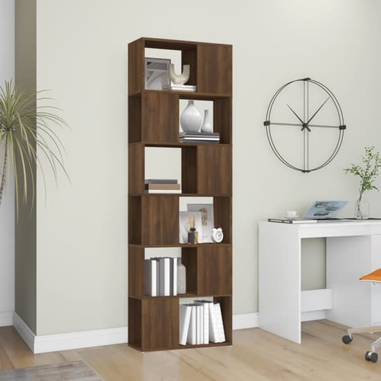 Brooks Wooden Bookcase With 6 Compartments In Brown Oak_2