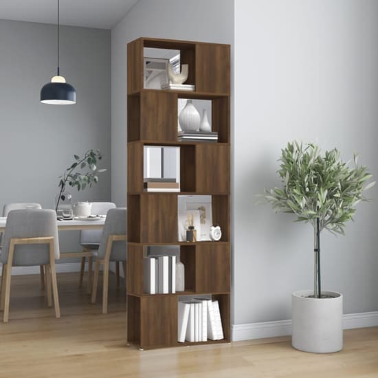 Brooks Wooden Bookcase With 6 Compartments In Brown Oak_1