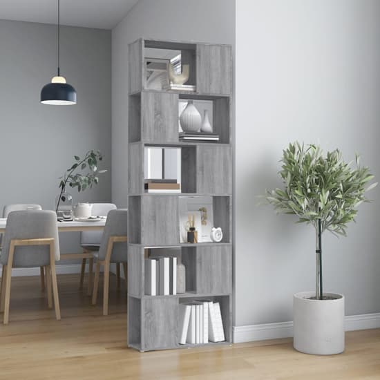 Brooks Wooden Bookcase With 6 Compartments In Grey Sonoma Oak_1