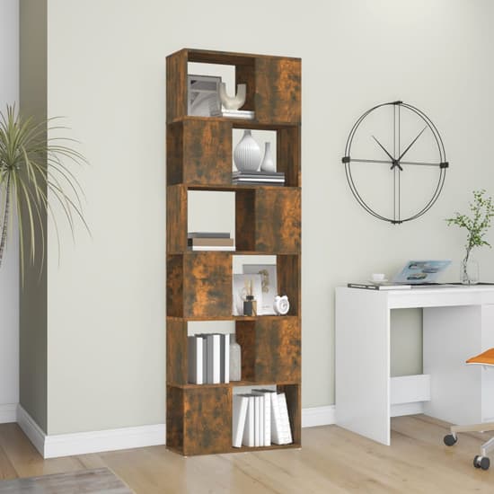 Brooks Wooden Bookcase With 6 Compartments In Smoked Oak_2