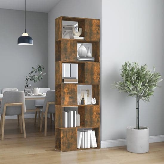 Brooks Wooden Bookcase With 6 Compartments In Smoked Oak_1