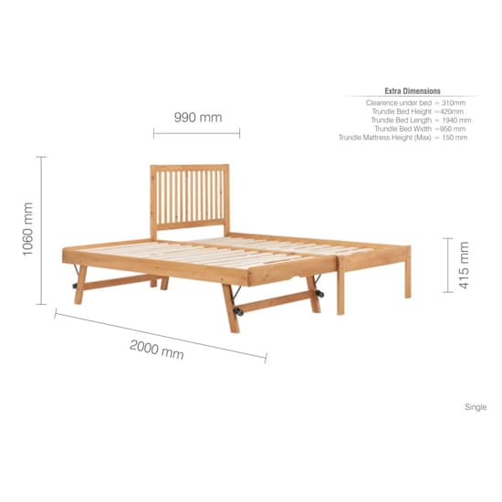 Broxton Rubberwood Single Bed With Guest Bed In Honey Pine_10