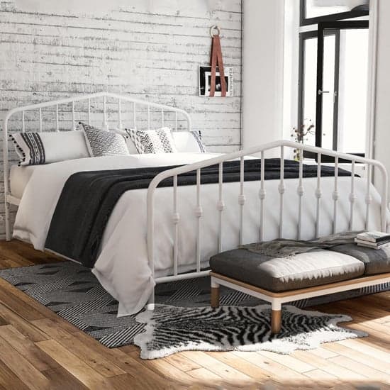 Brunswick Metal Double Bed In White_1
