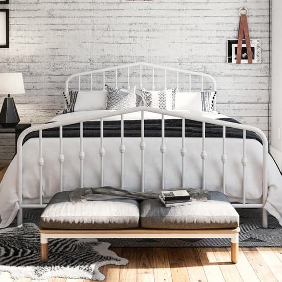 Brunswick Metal King Size Bed In White_2