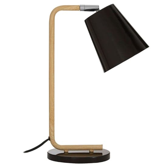 Bruyo Black Metal Table Lamp With Natural Wooden Base_1