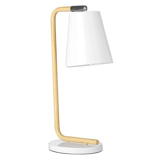 Bruyo White Metal Table Lamp With Natural Wooden Base_2