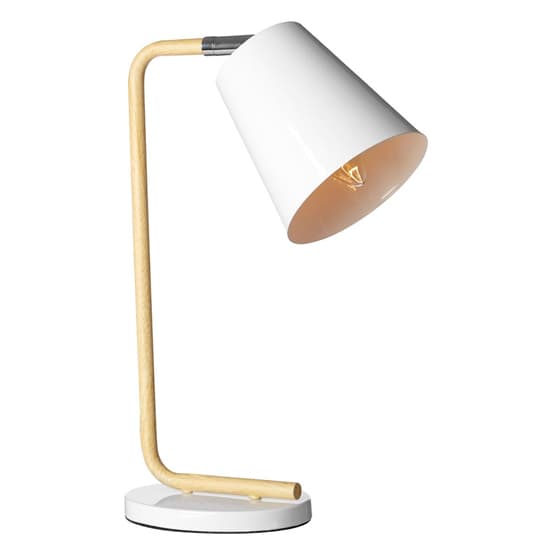 Bruyo White Metal Table Lamp With Natural Wooden Base_3