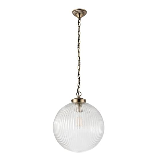 Brydon Large Ribbed Glass Pendant Light In Antique Brass_2