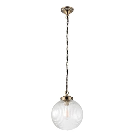 Brydon Small Ribbed Glass Pendant Light In Antique Brass_2