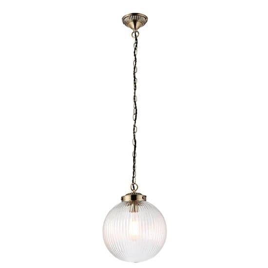 Brydon Small Ribbed Glass Pendant Light In Antique Brass_1