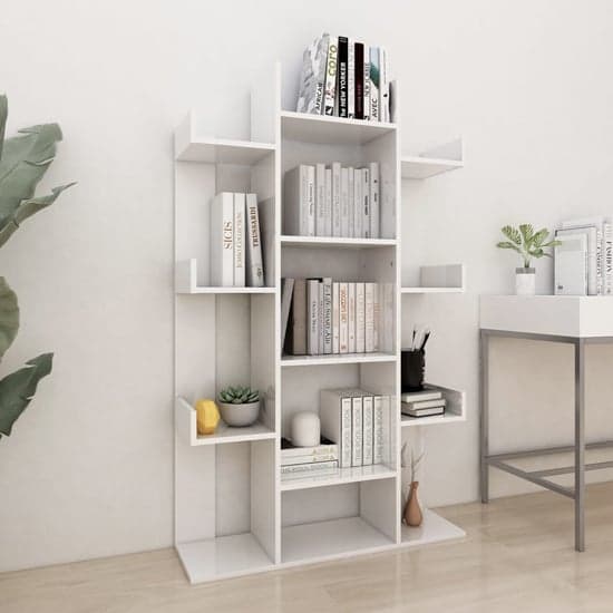 Bryson High Gloss Bookcase With 13 Compartments In White_1