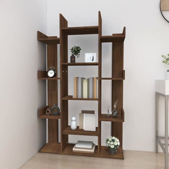 Bryson Wooden Bookcase With 13 Compartments In Brown Oak_2