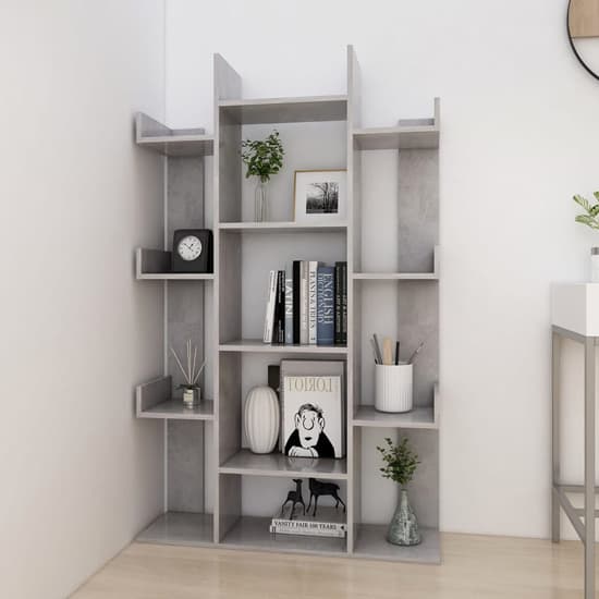 Bryson Wooden Bookcase With 13 Compartments In Concrete Effect_3