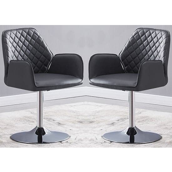 Bucketeer Swivel Grey Faux Leather Dining Chairs In Pair_1