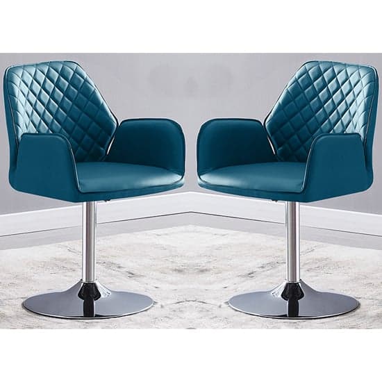 Bucketeer Swivel Teal Faux Leather Dining Chairs In Pair_1