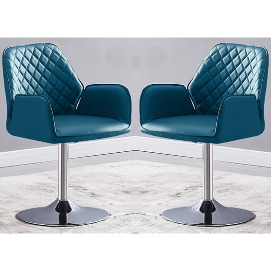 Bucketeer Swivel Teal Faux Leather Dining Chairs In Pair Furniture in